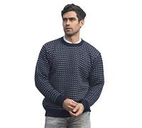 Aran Crafts Mens Norwegian Sweater, 100% Wool, Made in Ireland, C4015-MED-NWH Navy/White