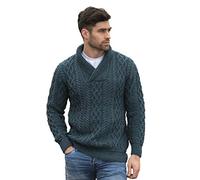 Aran Crafts Men's Soft Cable Knit Shawl Collar Sweater, 100% Merino Wool, Authentic & Traditional, Fisherman Sweater-Style Knit, Made in Ireland, SH5065-LG-PCOK