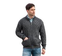 Aran Crafts Mens Zip Cardigan 100% Merino Wool, Made in Ireland, Charcoal Marl, S