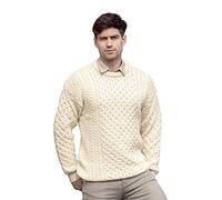 Aran Crafts Unisex Irish Cable Knitted Wool Crew Neck Sweater (C1949-MED-NAT)