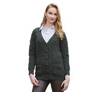 Aran Crafts Women's Irish Cable Knit Wool Soft Buttoned Cardigan (X4241-LARGE-AGRE) Army Green