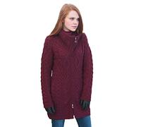 Aran Crafts Women's Irish Cable Knitted Wool Double Collar Coat (X4263-XL-WIN) Wine