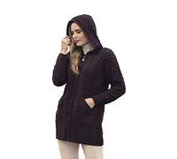 Aran Crafts Women's Irish Cable Knitted Wool Hooded Zip Coat (HD4025-LARGE-DAM)