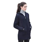 Aran Crafts Women's Irish Cable Knitted Wool Hooded Zip Coat (HD4025-XL-NAVY)