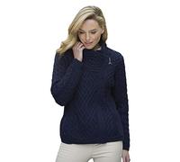 Aran Crafts Women's Irish Cable Knitted Wool Side Zip Cardigan (Z4630-MED-NAVY)