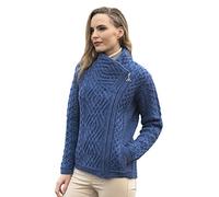 Aran Crafts Women's Irish Cable Knitted Wool Side Zip Cardigan (Z4630-SM-MBLU)