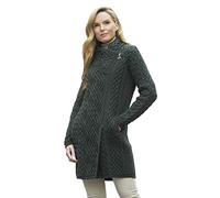 Aran Crafts Women's Irish Soft Cable Knitted Wool Side Zip Coat (Z4631-LARGE-AGRE) Army Green