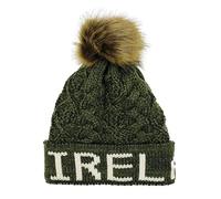 Aran Diamond Cable Scotland Ireland Pom Pom Bobble Hat (Ireland Dark Green/Cream Text)