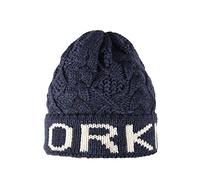 Aran Diamond Cable Shetland Orkney Scotland Beanie Hat (Orkney Navy/Cream Text)