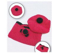 Aran Knitting Pattern for Childrens Girls Beret Hat & Floral Bag Set (UKHKA 149)