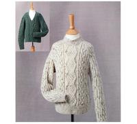Aran Knitting Pattern for Childrens High or V Neck Cable Detail Sweaters (UKHKA 161)