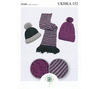 Aran Knitting Pattern for Ladies Ribbed or Cabled Pom Pom Hat & Tweed Scarf (UKHKA 152)