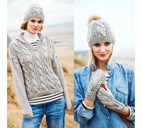 Aran Knitting Pattern Stylecraft 9556-3 Easy Designs for Hooded Sweater, Hat & Mitts Sizes 32/34" - 40/42" Bust