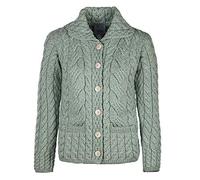 Aran Mills Ladies 6 Button Cable Merino Wool Cardigan Sage Green - 2X-Large
