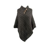 Aran Traditions Aran Cable Button Shawl Neck Poncho - Charcoal