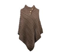 Aran Traditions Aran Cable Button Shawl Neck Poncho - Mushroom