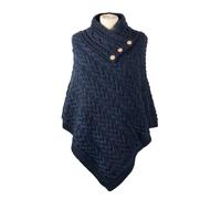 Aran Traditions Aran Cable Button Shawl Neck Poncho - Navy