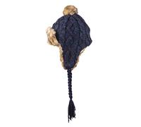 Aran Traditions Faux Fur Trim Trapper Hat (Navy)