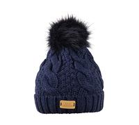 Aran Traditions Knit Faux Fur Pom Pom Bobble Hat (Navy), Navy Bobble Hat, Navy Beanie, Winter Pom Pom Hat, Winter Beanie Hat, Woolly Hat, Cable Knit Hat