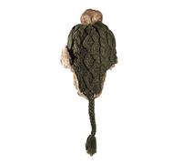 Aran Traditions Knited Faux Fur Winter Warm Dark Green Trapper Hat(Size: One Size)
