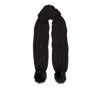 Aran Traditions Large Cable Knit Style Faux Fur PomPom Scarf (Black)