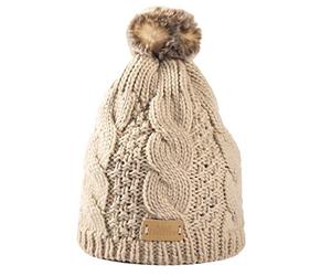 Aran Traditions Warm Winter Cable Knit Faux Fur Bobble Beanie Hat (Oatmeal)
