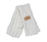 Aran Traditions Womens Ladies Winter Cable Knitted Cream White Fingerless Gloves(Size: One Size)