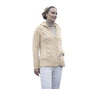 Aran Woolen Mills Ladies Buttoned Cabled Cardigan Sweater with Buttons and Pockets | Supersoft 100% Merino Wool Vest for Women (Natural, XL)