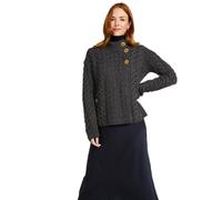 Aran Woollen Mills Asymmetrical Irish Multi Cable Wool Cardigan (Charcoal, Medium)