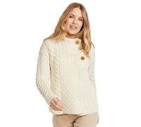 Aran Woollen Mills Asymmetrical Irish Multi Cable Wool Cardigan (Natural, Medium)