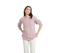 Aran Woollen Mills - Carraig Donn Ladies Irish Multi Cabled Raglan Super Soft Merino Wool Sweater, Pink, L