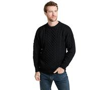 Aran Woollen Mills Inisheer Men’s Irish Cable Crew Neck Knit Sweater - 100% Merino Wool, Merino Black, Medium