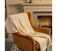 Aran Woollen Mills Irish Aran Throw Worsted Wool Blanket Made in Ireland (Natural)