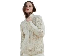 Aran Woollen Mills Irish Shaped Zipper Wool Cardigan with Mock Turtleneck (Natural, Large)