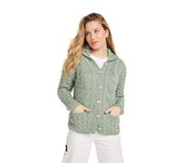 Aran Woollen Mills Ladies Buttoned Cabled Cardigan (Seafoam Green, L)