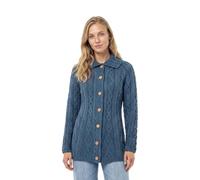 Aran Woollen Mills Ladies Flared Cardigan with Diamond Stitch Pattern - 100% Supersoft Merino Wool - Made in Ireland, Teal / Irish Sea, M