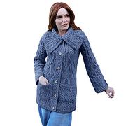 Aran Woollen Mills Ladies Knitted Cardigan 100% Merino Wool 3 Pattern Long (Denim, XL)