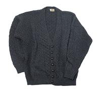Aran Woollen Mills Men's 100% Merino Wool Irish V-Neck Knit Cardigan (Charcoal, X-Large)