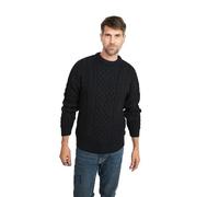 Aran Woollen Mills Men's Aran Pullover 100% Merino Wool Pullover Fisherman's Jumper Crew Neck, black, M