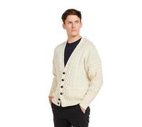 Aran Woollen Mills Men's Irish Knit Cardigan 100% Merino Wool V-Neck (Merino White, XXL)