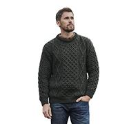 Aran Woollen Mills Men's Wool Sweater Fishermen's Jumper Made in Ireland (Black, Large)