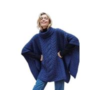 Aran Woollen Mills Super Soft Merino Wool Cowlneck Poncho Ink Blue - One Size