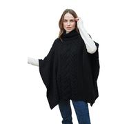 Aran Woollen Mills Supersoft Merino Wool Poncho with Cowl Neck for Women, black, One Size