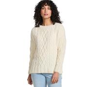 Aran Woollen Mills Womens Irish Cable Knit Aran Sweater. Tully Box Crew Neck Pullover, Supersoft Merino Wool, Made in Ireland, Cream, L