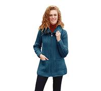Aran Woollen Mills Women's Irish Coatigan Wool Knit Zipper, Atlantic, XXL
