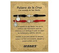 arana's® - Cross bracelet man woman - Medal of Saint Benedict - Good luck protection - Pack 2 religious bracelets red black thread unisex - Against the evil eye - Original gifts, Ajustable de 11 cm