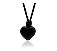 arana's - Natural Stone Heart Pendant for Women and Men - Black Genuine Leather Cord Adjustable from 45cm to 75cm - Different Semi-Precious Stones - Unisex Necklace, Stone Stone Genuine Leather, Agate