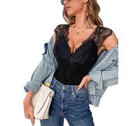 Aranmei Bodysuit for Women Sexy Lace Body Suit Sleeve Ladies Sexy Leotard Top with Snap Closure Going Out Casual Top, Black, XXL