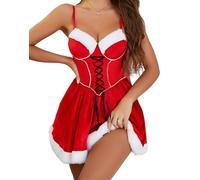 Aranmei Mrs Claus Costume Christmas Outfits for Women Sexy Santa Babydoll Chemise Nightwear Red Lingerie Sets(Red S)
