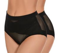 Aranmei Thongs Shapewear for Women Tummy Control Knickers 2 Pack Full Coverage Brief Thong Butt Lifter Shaping Underwear Panties, Black, L